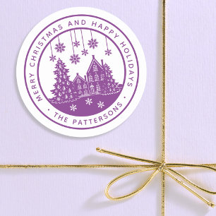 Merry Christmas Happy Holidays Winter Personalised Classic Round Sticker
