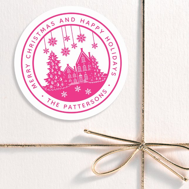 Merry Christmas Happy Holidays Winter Personalised Classic Round Sticker (Creator Uploaded)