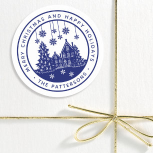 Merry Christmas Happy Holidays Winter Personalised Classic Round Sticker