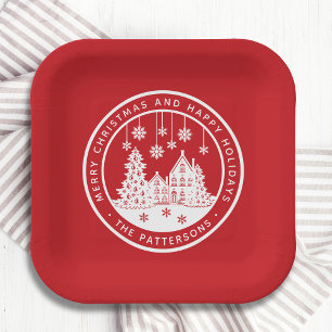Merry Christmas Happy Holidays Winter Personalised Paper Plate