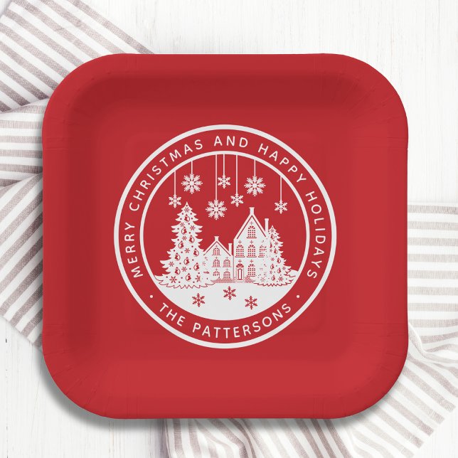 Merry Christmas Happy Holidays Winter Personalised Paper Plate (Creator Uploaded)