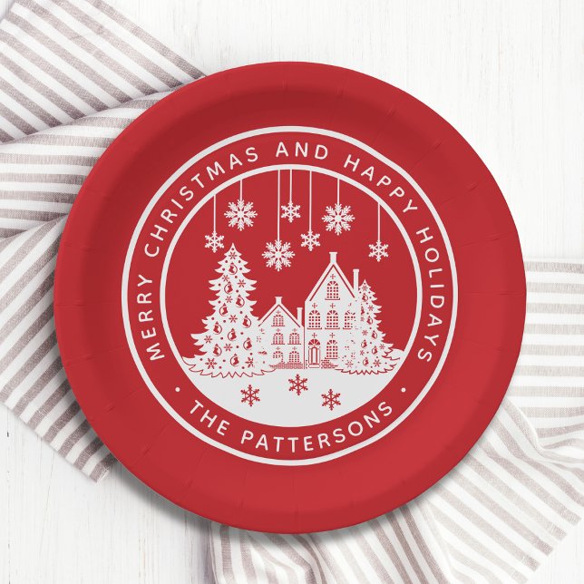 Merry Christmas Happy Holidays Winter Personalised Paper Plate (Creator Uploaded)