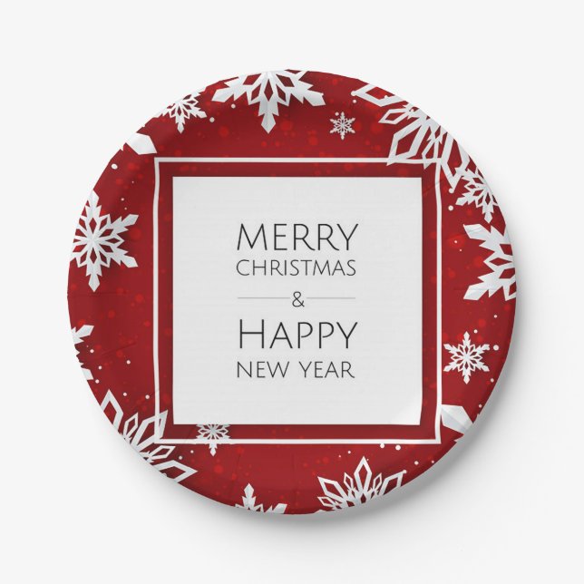 Merry Christmas/Happy N Y 7” Paper Plates (Front)