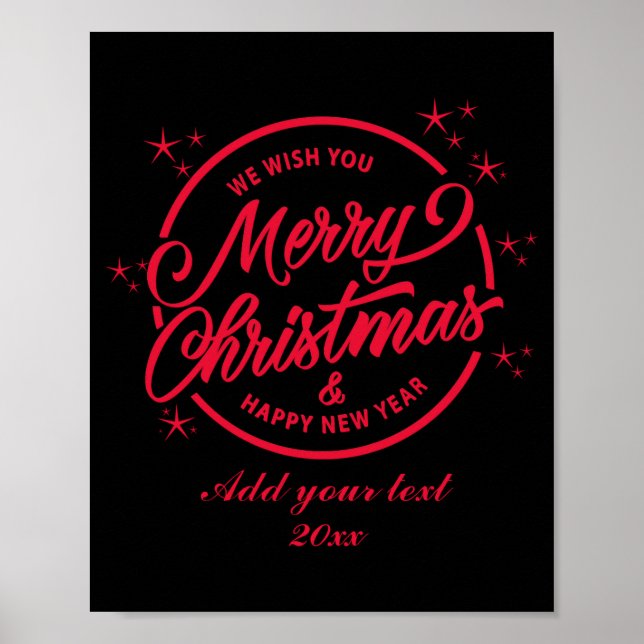 Merry Christmas Happy New Yea Red Tygraphy  Poster (Front)