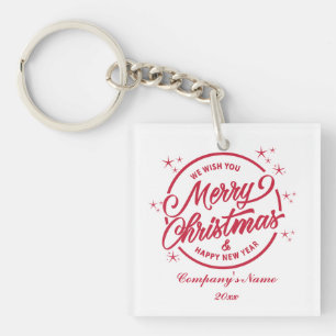 Merry Christmas & Happy New Yea, Red Typography Key Ring