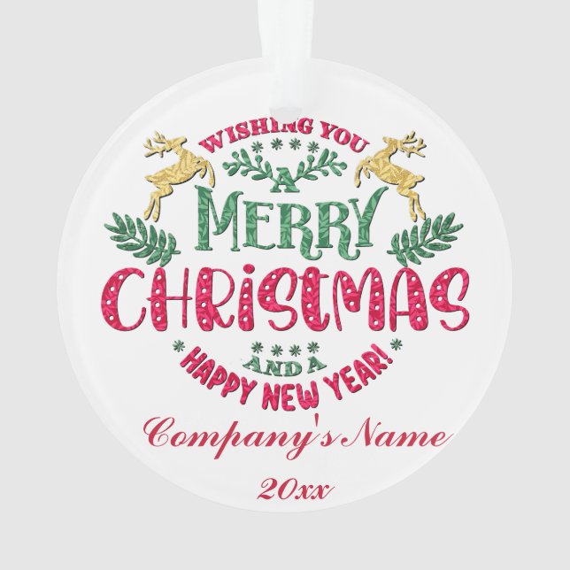 Merry Christmas & Happy New Yea, Red Typography Ornament (Back)