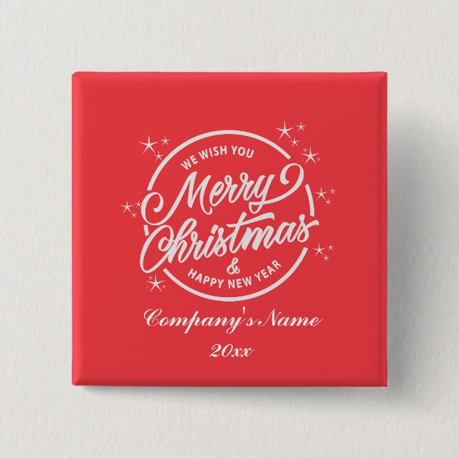 Merry Christmas & Happy New Yea, White Typography 15 Cm Square Badge (Front)