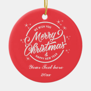 Merry Christmas & Happy New Yea, White Typography Ceramic Tree Decoration