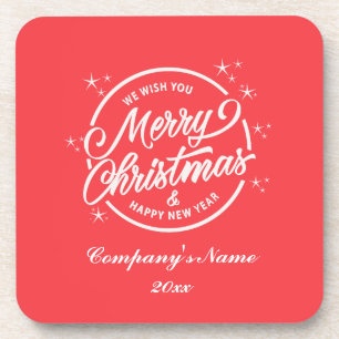 Merry Christmas & Happy New Yea, White Typography Coaster