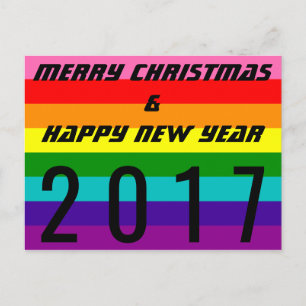 Merry Christmas Happy New Year 2017 Rainbow Flag Holiday Postcard