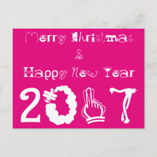 Merry Christmas Happy New Year 2017 Typography Holiday Postcard