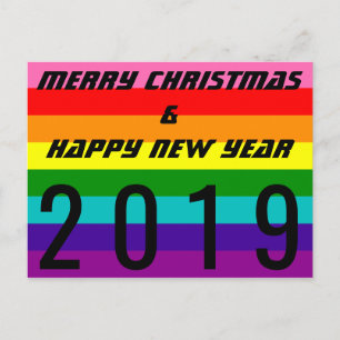Merry Christmas Happy New Year 2019 Rainbow Flag Holiday Postcard