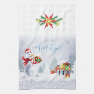 Merry Christmas & Happy New Year 2022 XMAS Snowman Tea Towel