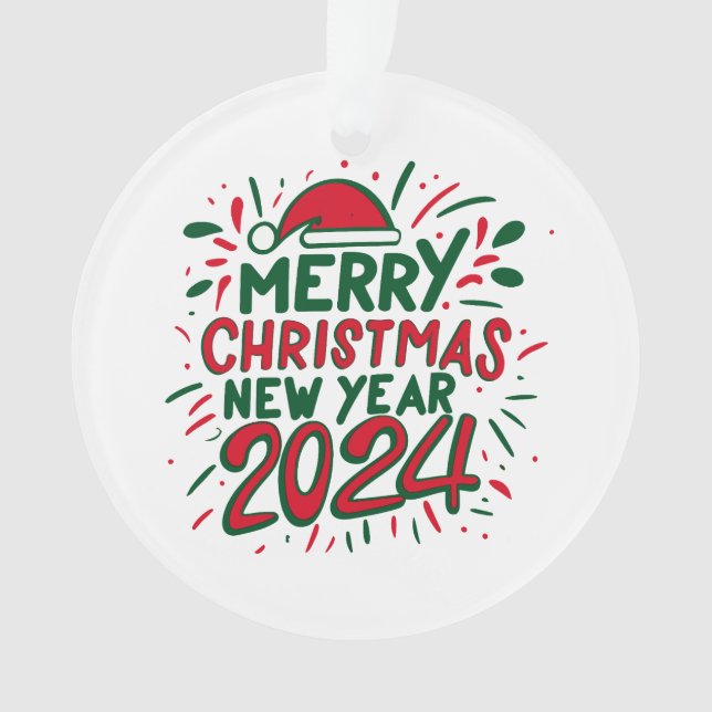 Merry Christmas Happy New Year 2024 Ornament (Front)