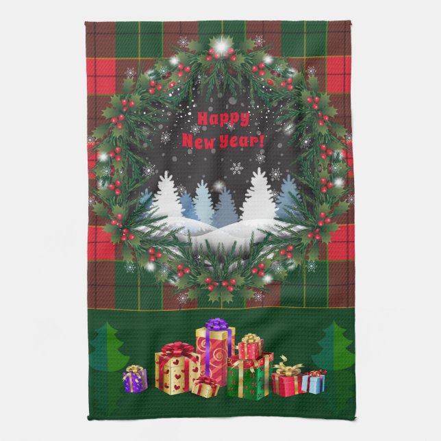 Merry Christmas & Happy New Year 2025 Snowman Tea Towel (Vertical)