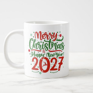 Merry Christmas Happy New Year 2026 Reindeer Large Coffee Mug