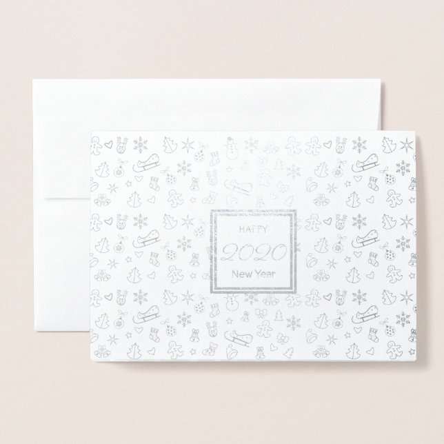 Merry Christmas & Happy New Year! 20XX XMAS Snow Foil Card (Front With Envelope)