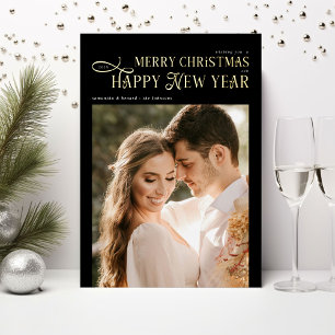 Merry Christmas Happy New Year 2 Photos Newlyweds Foil Holiday Card