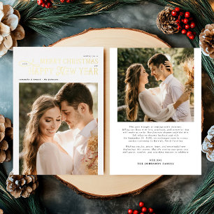 Merry Christmas Happy New Year 2 Photos Newlyweds Foil Holiday Card
