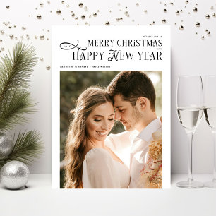 Merry Christmas Happy New Year 2 Photos Newlyweds Holiday Card