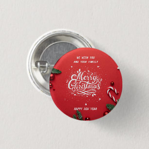 Merry christmas & happy new year 3 cm round badge