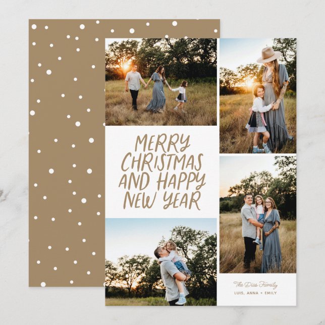 Merry Christmas Happy New Year 4 Photo Collage Hol Holiday Card (Front/Back)