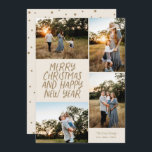 Merry Christmas Happy New Year 4 Photo Collage Holiday Card<br><div class="desc">This stylish 4-Photo holiday card features handwritten style greeting and a photo collage. The reverse features a floating dot pattern. All colours are customisable.</div>