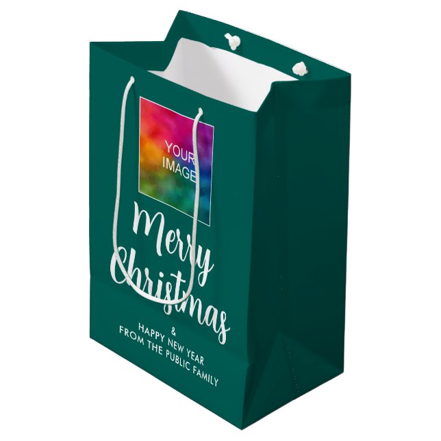 Merry Christmas Happy New Year Add Logo Or Image Medium Gift Bag (Front Angled)