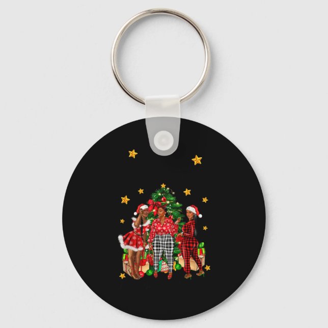 Merry Christmas Happy New Year African American Bl Key Ring (Front)