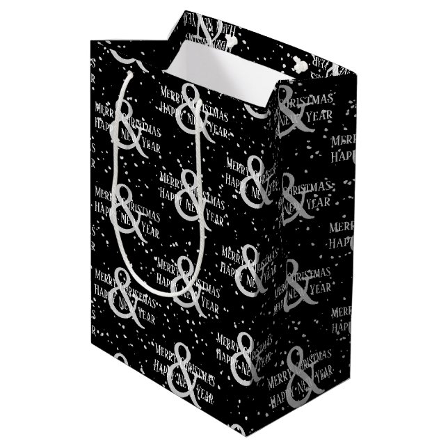 Merry Christmas Happy New Year And Snowflakes Medium Gift Bag (Back Angled)