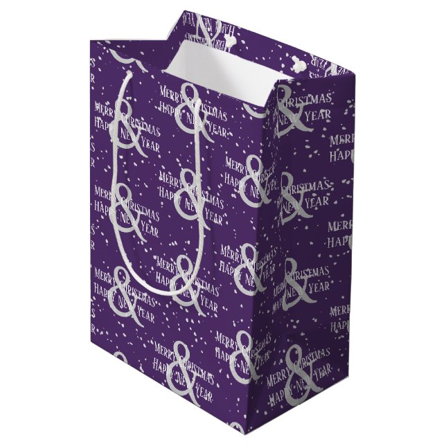 Merry Christmas Happy New Year And Snowflakes Medium Gift Bag (Back Angled)