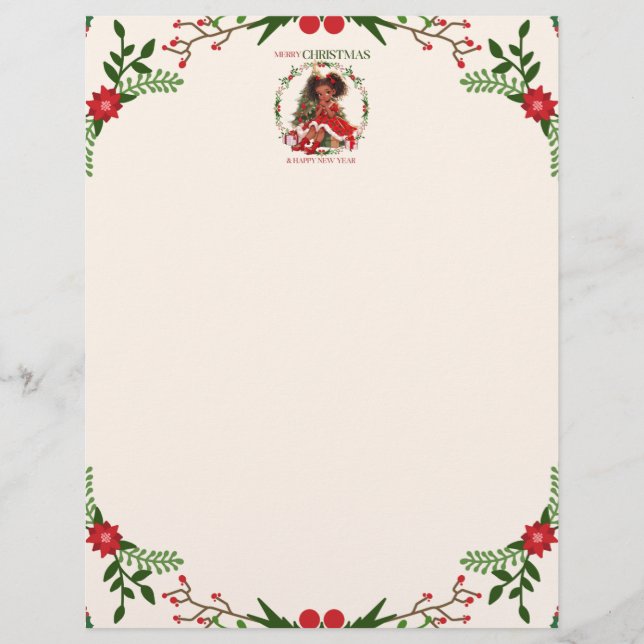 Merry Christmas & Happy New Year Black Girl Magic Custom Letterhead (Front)