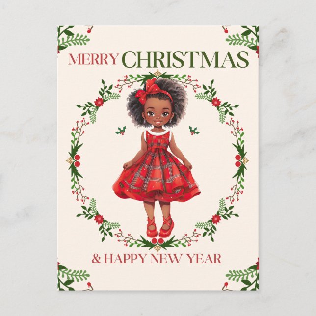Merry Christmas & Happy New Year Black Girl Magic Postcard (Front)
