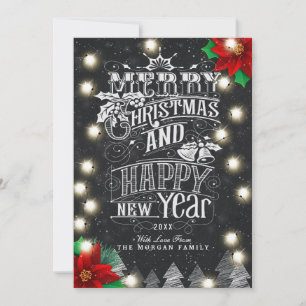 Merry Christmas Happy New Year Bokeh String Lights Holiday Card