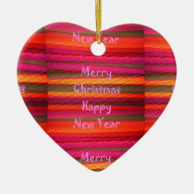 Merry Christmas Happy New Year Canvas Colour Desig Ceramic Tree Decoration (Front)