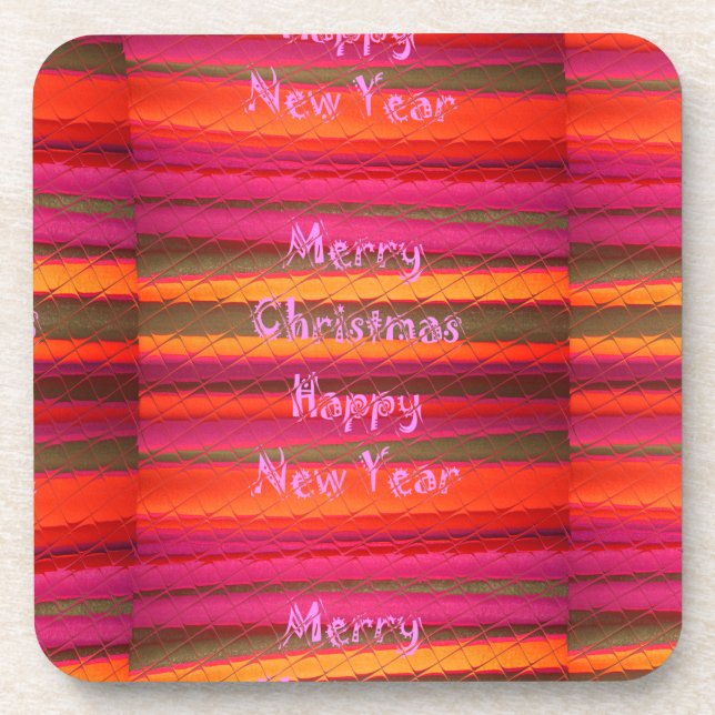 Merry Christmas Happy New Year Canvas Colour Desig Coaster (Front)