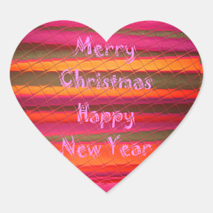 Merry Christmas Happy New Year Canvas Colour Desig Heart Sticker