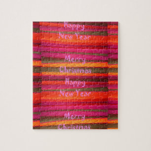 Merry Christmas Happy New Year Canvas Colour Desig Jigsaw Puzzle