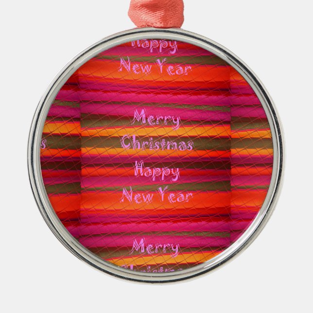 Merry Christmas Happy New Year Canvas Colour Desig Metal Tree Decoration (Front)