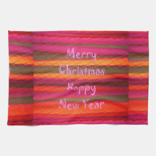Merry Christmas Happy New Year Canvas Colour Desig Tea Towel
