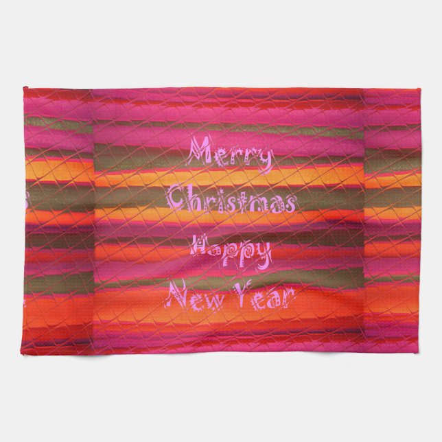 Merry Christmas Happy New Year Canvas Colour Desig Tea Towel (Horizontal)