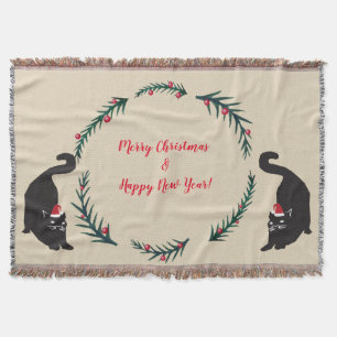 Merry Christmas, Happy New Year Cat Lovers Throw Blanket