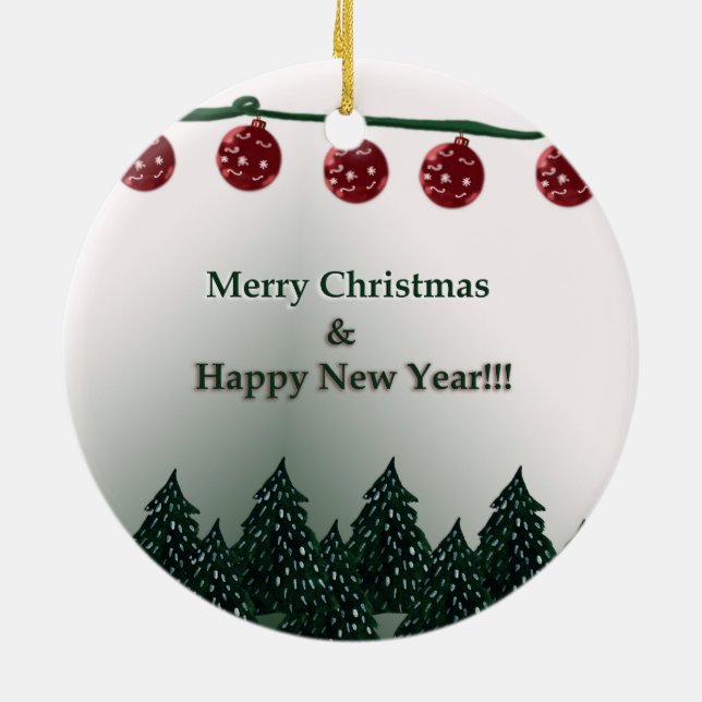 Merry Christmas, Happy New Year Ceramic Tree Decoration (Back)