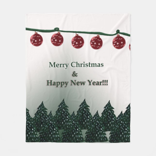 Merry Christmas, Happy New Year Christmas Fleece Blanket (Front)