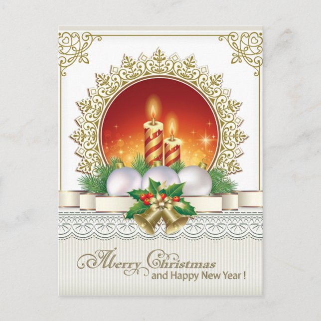 Merry Christmas Happy New Year Christmas Ornament Postcard (Front)