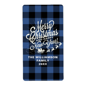 Merry Christmas Happy New Year Classic Blue Check