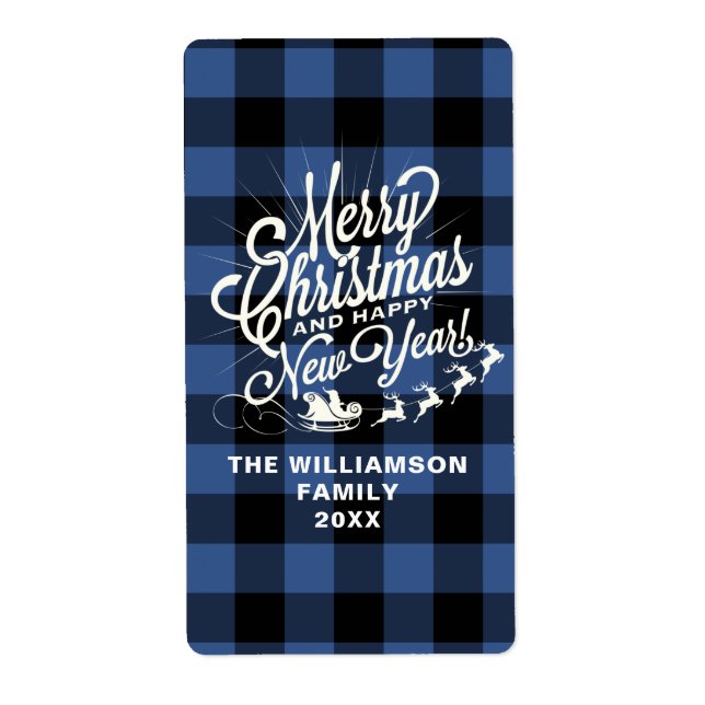 Merry Christmas Happy New Year Classic Blue Check  (Front)