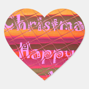 Merry Christmas Happy New Year Colour Design Heart Sticker