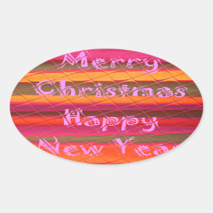 Merry Christmas Happy New Year Colour Design Oval Sticker