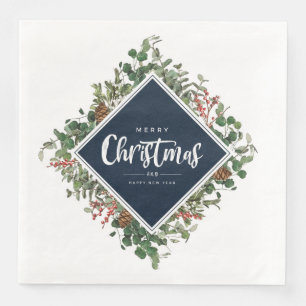 Merry Christmas/Happy New Year Contemporary Framed Napkin